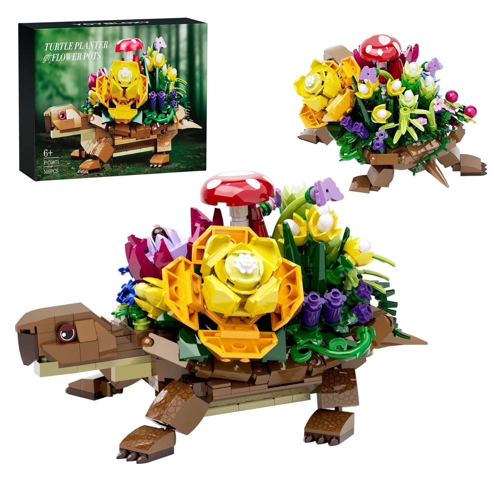 Turtle Planter Flower Pots Building Blocks Set Turtle Succulent Pot Planters Cute Toys with Plants, Succulent, Mushroom Home Office Desk Garden Decor Plant Lovers Gifts for Woman (510Pcs)