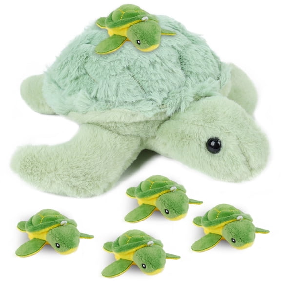 Turtle Plush Toy Set (1 Large + 4 Small) - Soft Stuffed Animal for Kids & Backpack Charms, Premium PP Cotton Sea Turtle Plush Toy Set