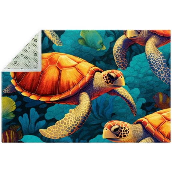 Turtle Polyester Kitchen Rug - Durable Comfortable Floor Mat for Kitchen - Easy to Clean Stain Area Rug - Modern Stylish Accent Rug for Kitchen Decor