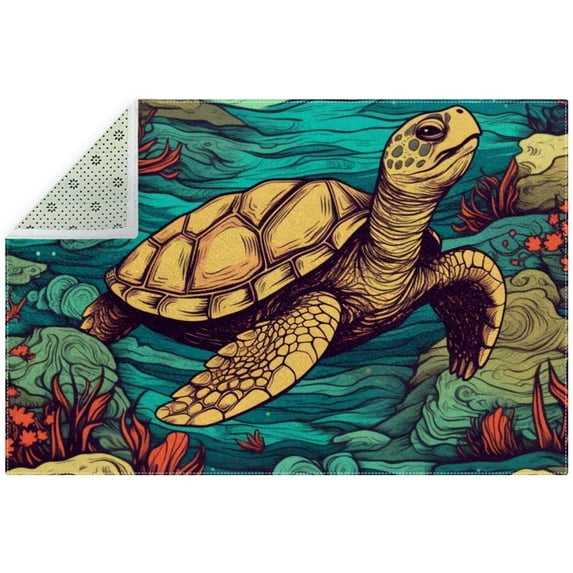 Turtle Polyester Right-Angle Floor Mat - Durable Rug for Home or Office Use - Easy to Clean and Maintain