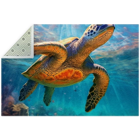 Turtle Polyester Right-Angle Floor Mat - Kitchen Mat for Indoor Outdoor Use - Durable Waterproof Entrance Mat for Home and Office - Grey Color