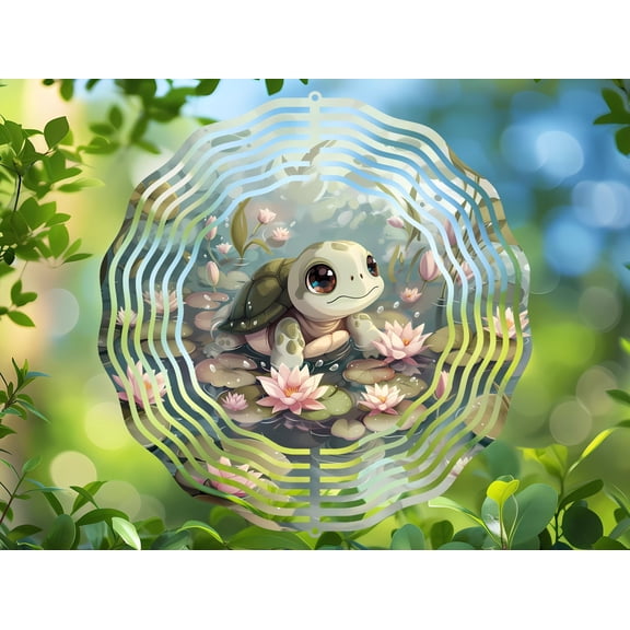 Turtle Pond 3D Wind Spinner, Kinetic Stainless Steel Hanging Tranquil Garden Yard Art Decor