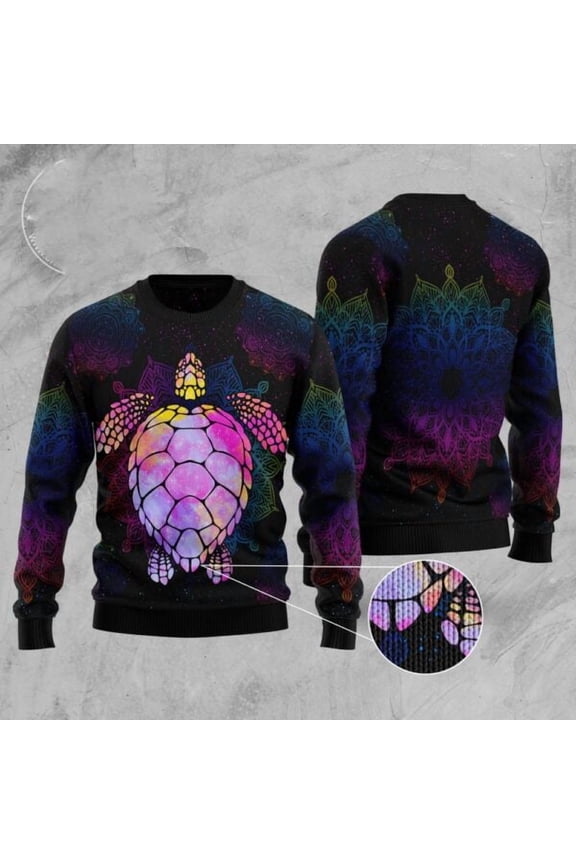 Turtle Purple Mandala 3D Christmas Sweater, Christmas Sweater, 3D Sweater, Funny Xmas Sweaters
