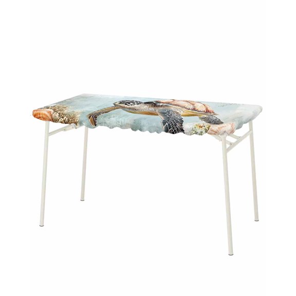 Turtle Rectangle Tablecloth, Waterproof Elastic Fitted Table Covers for 8 Foot Tables, 32x96inch Decorative Tablecloths for Picnic, Camping, Indoor, Outdoor, Coastal Ocean Coral Reef Retro Shell Sea