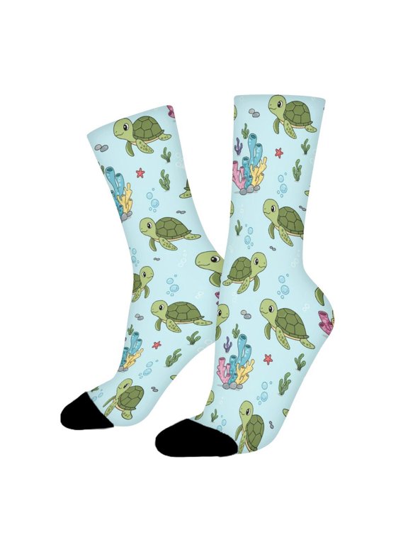 Turtle Reptile Pond Funny Novelty Crew Socks for Women Men Sports