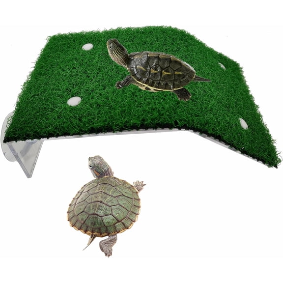 Turtle Resting Basking Platform Simulation Grass Turtle Ramp, Lawn Tortoise Climbing Ladder Resting Terrace for Reptile Frog Terrapin Amphibian - Medium