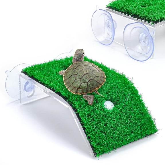 Turtle Resting Basking Platform Simulation Grass Turtle Ramp, Lawn Tortoise Climbing Ladder Turtle Resting Terrace for Reptile Frog Terrapin