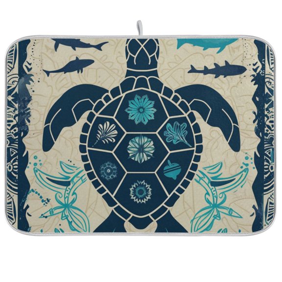Turtle Retro Dish Drying Mat Dish Drainer Rack Mats Water Absorbent Non-Slip Easy Clean Heat Resistant for Kitchen Counter