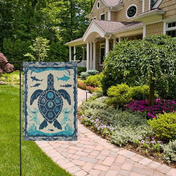 Turtle Retro Garden Flag Double Sided 12 x 18 Inch Outside Yard Decoration Outdoor Flag