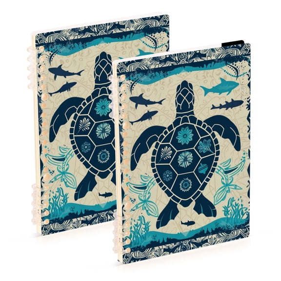 Turtle Retro Ring Binder Notebook Journey Note Diary College Ruled Spiral Notebook Study Loose Leaf Paper A5 60 Pages