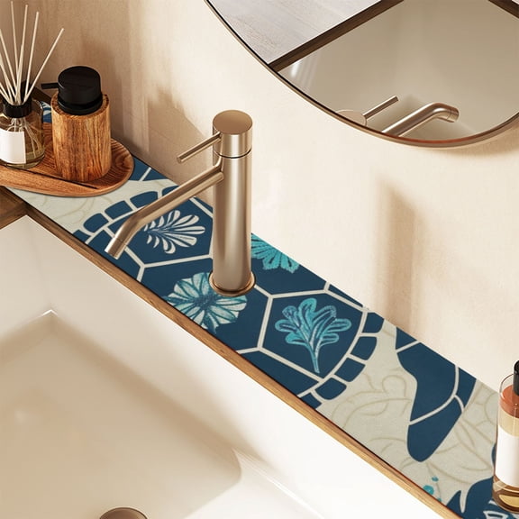 Turtle Retro Sink Splash Guard Faucet 30x5.4in Drying Mat Drying Mat Absorbent Pad for Bathroom Kitchen 1PCS