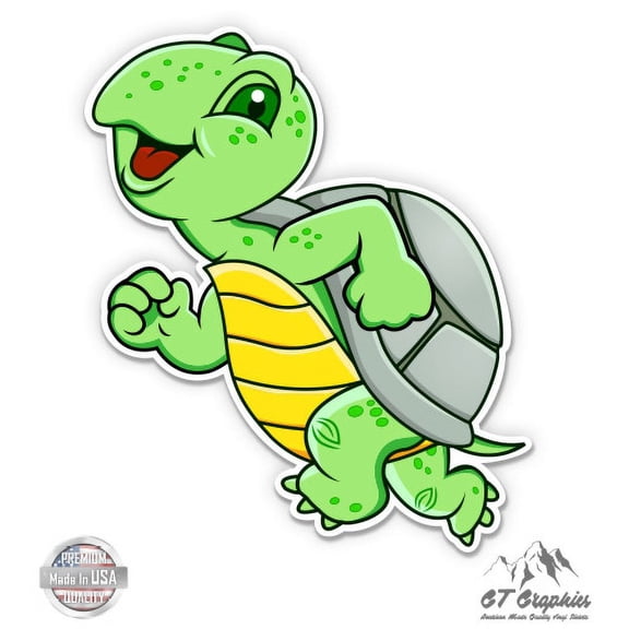 Turtle Running Cute - 5" Vinyl Sticker - For Car Laptop I-Pad - Waterproof Decal