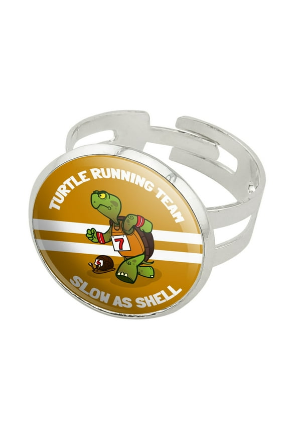 Turtle Running Team Slow As Shell Silver Plated Adjustable Novelty Ring