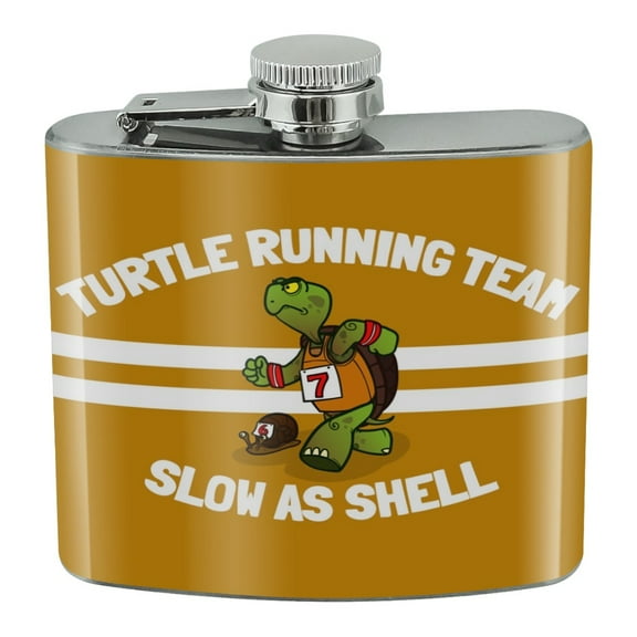 Turtle Running Team Slow As Shell Stainless Steel 5oz Hip Drink Kidney Flask