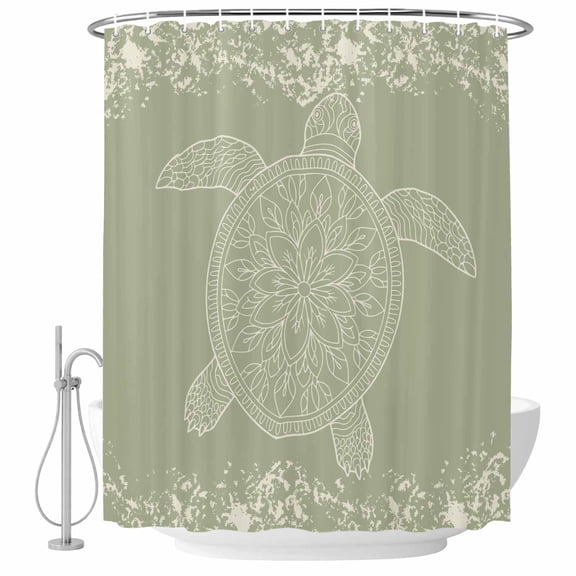Turtle Sage Green Bathroom Shower Curtains with Hooks, Lines Floral Mottled Pattern Waterproof Fabric Washable Shower Curtain for Home Hotel Bathtub Decor 36x72 Inch