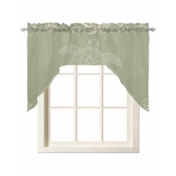 Turtle Sage Green Swag Valance and Tier Curtains Set Lines Floral Mottled Pattern Kitchen Curtains 3 Piece Set Rod Pocket Panels for Bedroom Cafe 56x36 inch