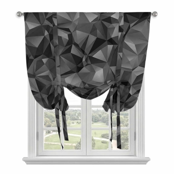 Abstract Geometric Tie Up Curtain for Window, Dark Gray Stereotypic Modern Artificial Adjustable Tie Up Balloon Curtain Valances Rod Pocket Window Treatment for Kitchen Bathroom Bedroom 42"x63"
