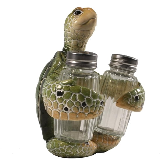 Turtle Salt and Pepper Shaker Set Coastal Polyresin Holder with Glass Shakers 5.75 Inch
