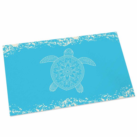Turtle Sea Blue Door Mat 16x24 Inch Lines WaterColor Turtle Mottled Pattern Entryway Rug with Non-Slip Rubber, Front Door Rug Indoor Floor Mats for Living Room Bathroom Bedroom Home Office