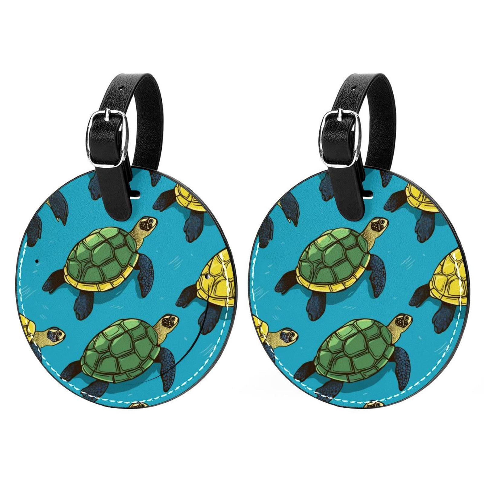 Turtle Seamless 2Pcs PU Leather Round Luggage Tags with Privacy Cover ...