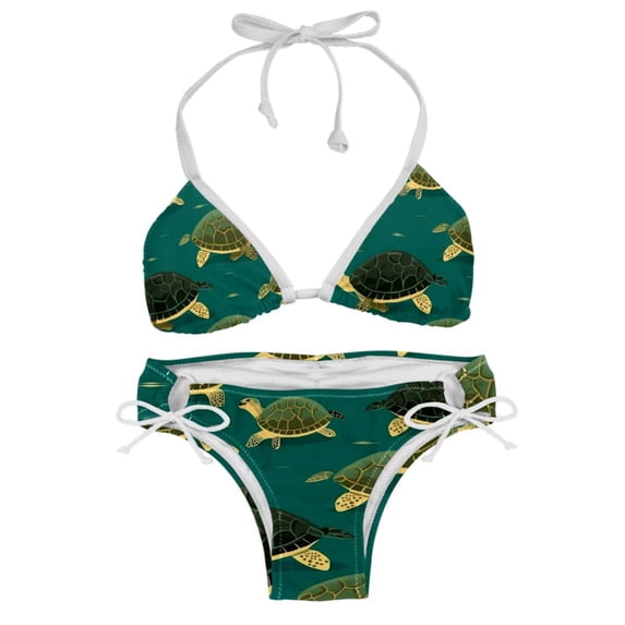 Turtle Seamless Bikini Set Swim Suit Detachable Sponge Adjustable Strap Two-Pack, Beach Pool Vacation Party.