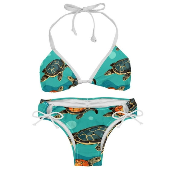 Turtle Seamless Women's Detachable Sponge Adjustable Strap Bikini Set Swim Suit Two-Pack