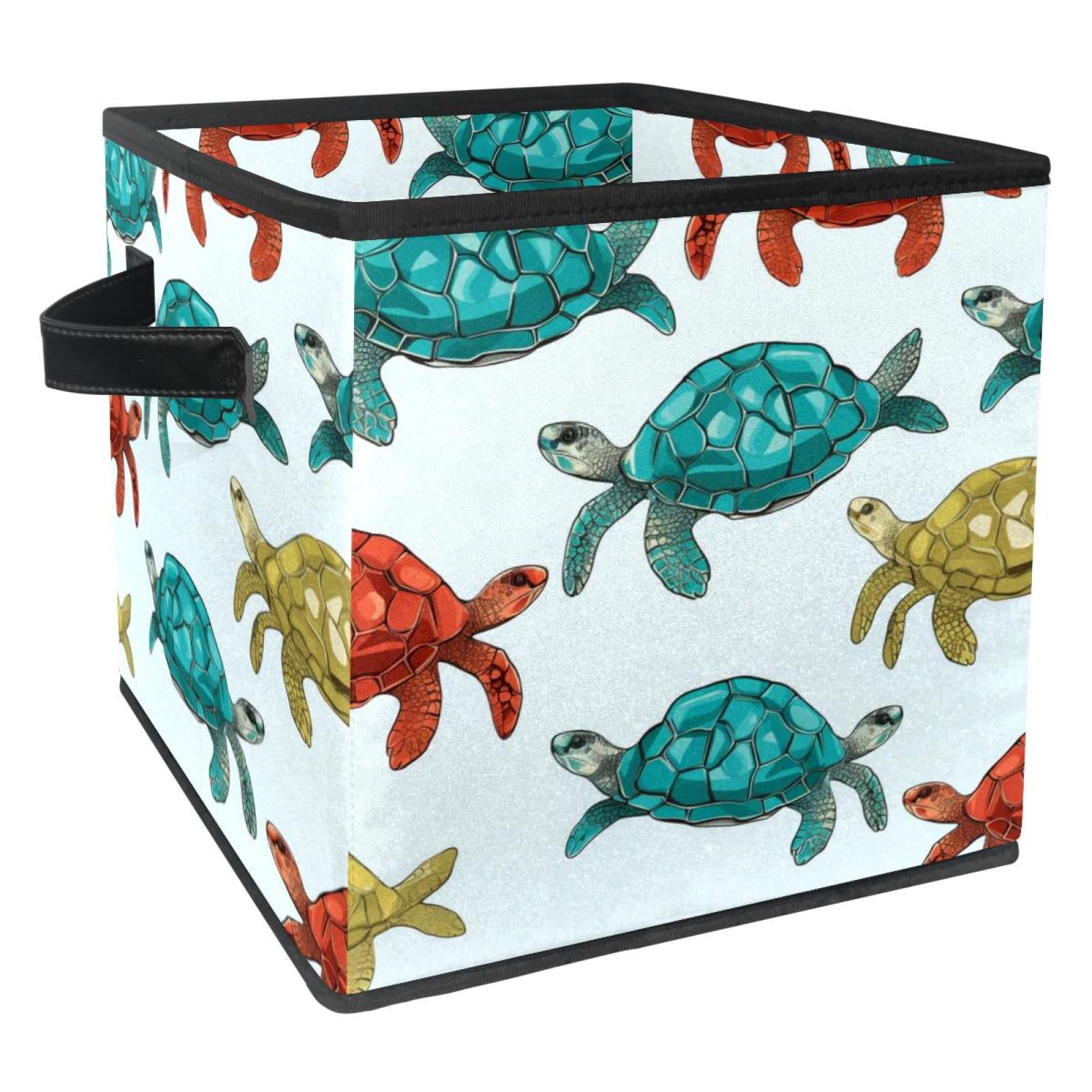 Turtle Seamless Foldable Storage Box with Handle, 10.8"x10.5"x10.6