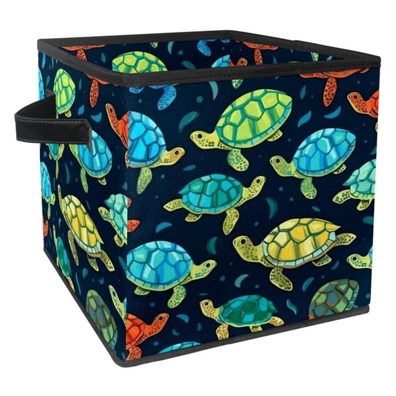 Turtle Seamless Foldable Storage Cubes with Handle, 10.8"x10.5"x10.6", Large Capacity - Storage Basket for Clothes Storage