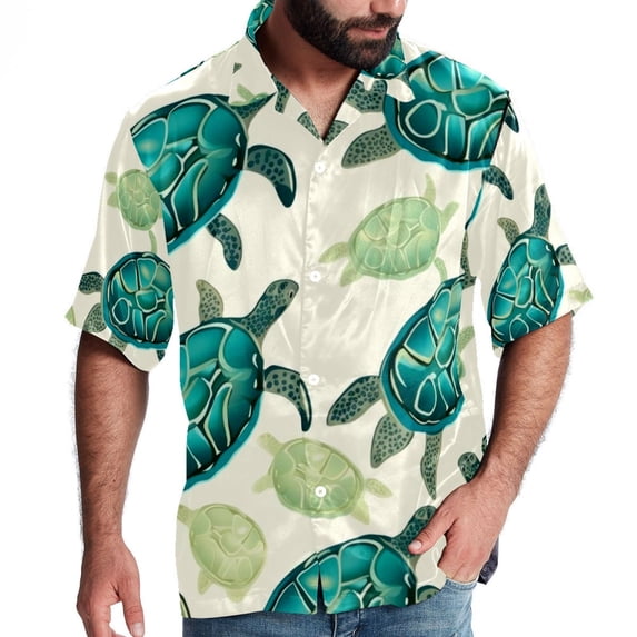 Turtle Seamless Men's Short Sleeve Casual Printed Button Down Beach Shirt - Summer Hawaiian Top