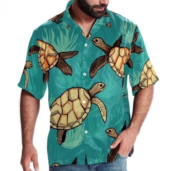 Turtle Seamless Men's Short Sleeve Spread Collar Tops, Casual Button Down Shirts, Printed Summer Beach Shirts, Unisex