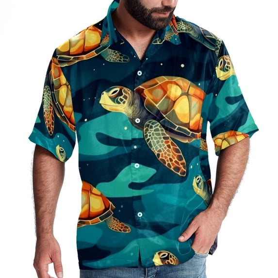 Turtle Seamless Men's Spread Collar Tops, Casual Button Down Shirts for Summer Beach, Printed Short Sleeve Shirts - Unisex