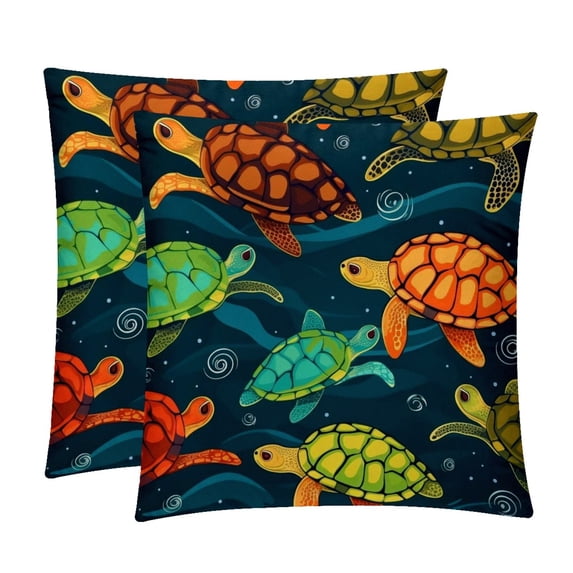 Turtle Seamless Set of 2 Covers with Unique Patterns in 16x16, 18x18, and 20x20 Inches for Various Occasions - Throw Pillow Inserts Included