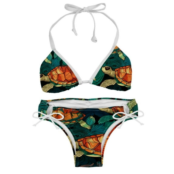 Turtle Seamless Stylish Bikini Set with Detachable Sponge & Adjustable Strap 2-Pack - Beach Ready!
