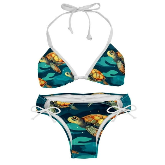 Turtle Seamless Swim Suit Women Bikini Set, Detachable Sponge, Adjustable Strap, Two-Pack - Beach, Pool, Vacation