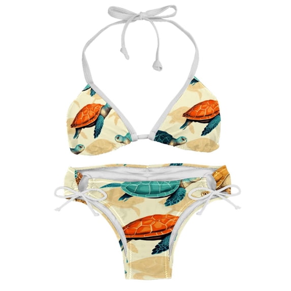 Turtle Seamless Swimsuit Bikini Set, Detachable Sponge, Adjustable Strap, Two-Pack - Ideal for Beach, Pool, Vacay
