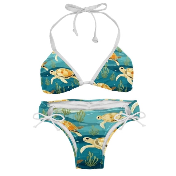 Turtle Seamless Women's Detachable Sponge Adjustable Strap Bikini Set 2-Pack for Beach and Pool Parties