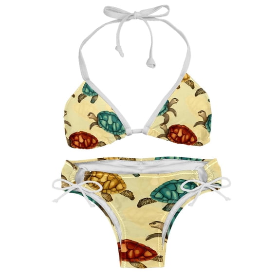 Turtle Seamless Women's Swim Suit Bikini Set 2-Pack with Detachable Sponge and Adjustable Strap for Beach and Pool Parties