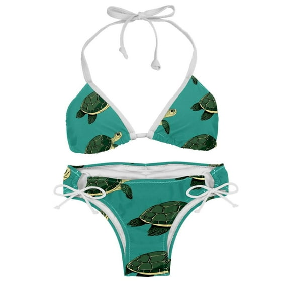 Turtle Seamless Women's Swimsuit Bikini Set, Detachable Sponge, Adjustable Strap, 2-Pack, Swim Suits