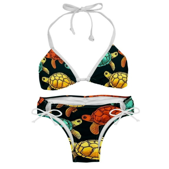 Turtle Seamless Women's Swimsuit Bikini Set with Detachable Sponge, Adjustable Strap, Two-Pack - Ideal for Beach, Pool, Swim Parties