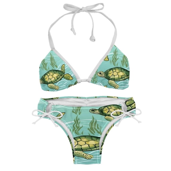 Turtle Seamless Women's Swimwear Bikini Set with Detachable Sponge and Adjustable Strap - Two-Pack, Beach Vacation-ready