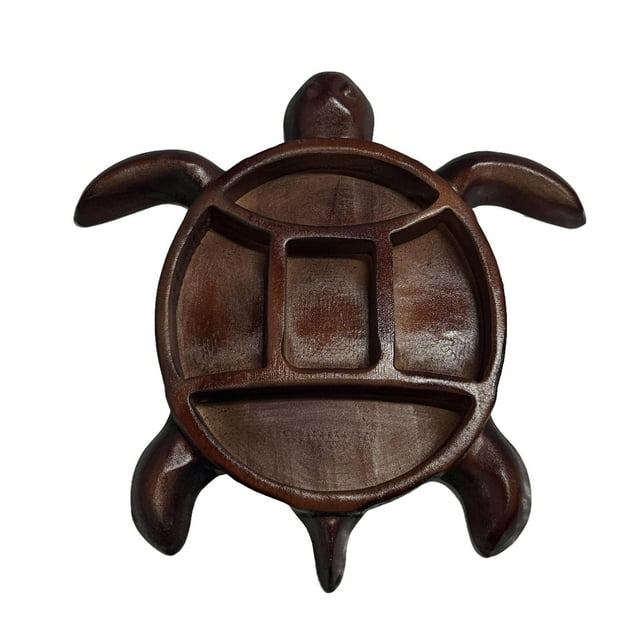 Turtle Shaped Wooden Snack Serving Tray with 5 Compartments for Cheese, Crackers, Fruits, Appetizers and Charcuterie Board Display