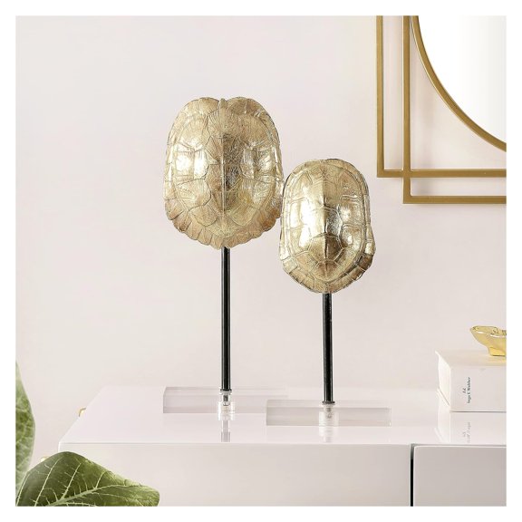 Turtle Shell Table Decor,Faux Gold Shells,Set of 2,Decorative Centerpieces,Dining Table,Desk,Console Table,Gold