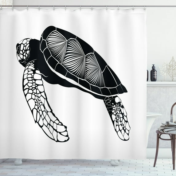 Turtle Shower Curtain, Cartoon Animal Looking at a Butterfly on Hill Spring Season Colorful Nursery Doodle, Fabric Bathroom Set with Hooks, 69W X 84L Inches Extra Long, Multicolor, by Ambesonne