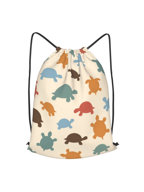 Turtle Silhouette Pattern Drawstring Backpack Gym String Bag Sports Sackpack Cinch Sack, S