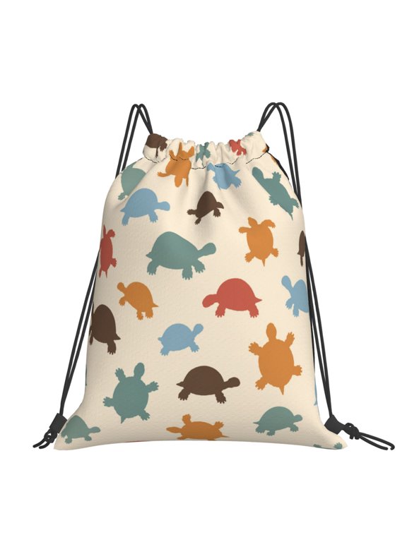 Turtle Silhouette Pattern Large Drawstring Backpack Casual Cinch Sack Bag Backpack for Sports Hiking Travel Gym