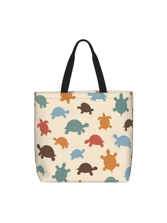 Turtle Silhouette Pattern Zippered Tote Bag Large Capacity Shoulder Handbag for Shopping, Work, Travel