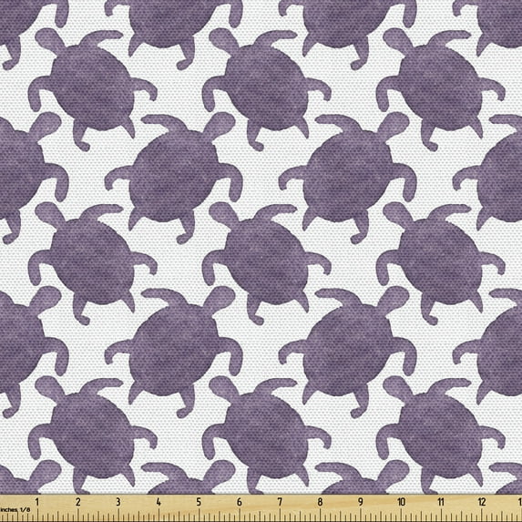 Ambesonne Turtle Fabric by the Yard Upholstery, Caretta Caretta Silhouettes, 10 Yards, Pale Eggplant and White