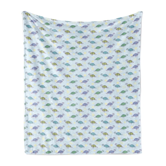 Turtle Soft Flannel Fleece Blanket, Colorful Cartoon Animals Swimming in the Sea Bubbles and Sea Shells Nursery Pattern, Cozy Plush for Indoor and Outdoor Use, 60" x 80", Multicolor, by Ambesonne