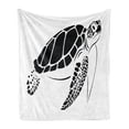 thumbnail image 1 of Turtle Soft Flannel Fleece Blanket, Monochrome Graphic Illustration of a Swimming Caretta Caretta on Plain Backdrop, Cozy Plush for Indoor and Outdoor Use, 50" x 60", Black and White, by Ambesonne, 1 of 5
