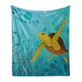 thumbnail image 1 of Turtle Soft Flannel Fleece Throw Blanket, Cartoon Animal Under the Sea Silhouettes of Fish Sun Rays Coral, Cozy Plush for Indoor and Outdoor Use, 50" x 70", Turquoise Mustard Brown, by Ambesonne, 1 of 6